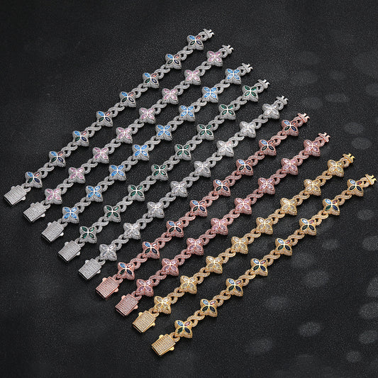 Iced out Clover Zircon Bracelet Necklace