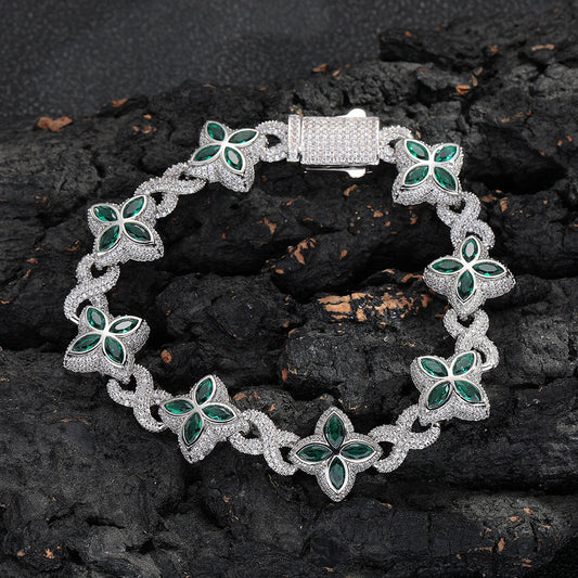 Iced out Clover Zircon Bracelet Necklace