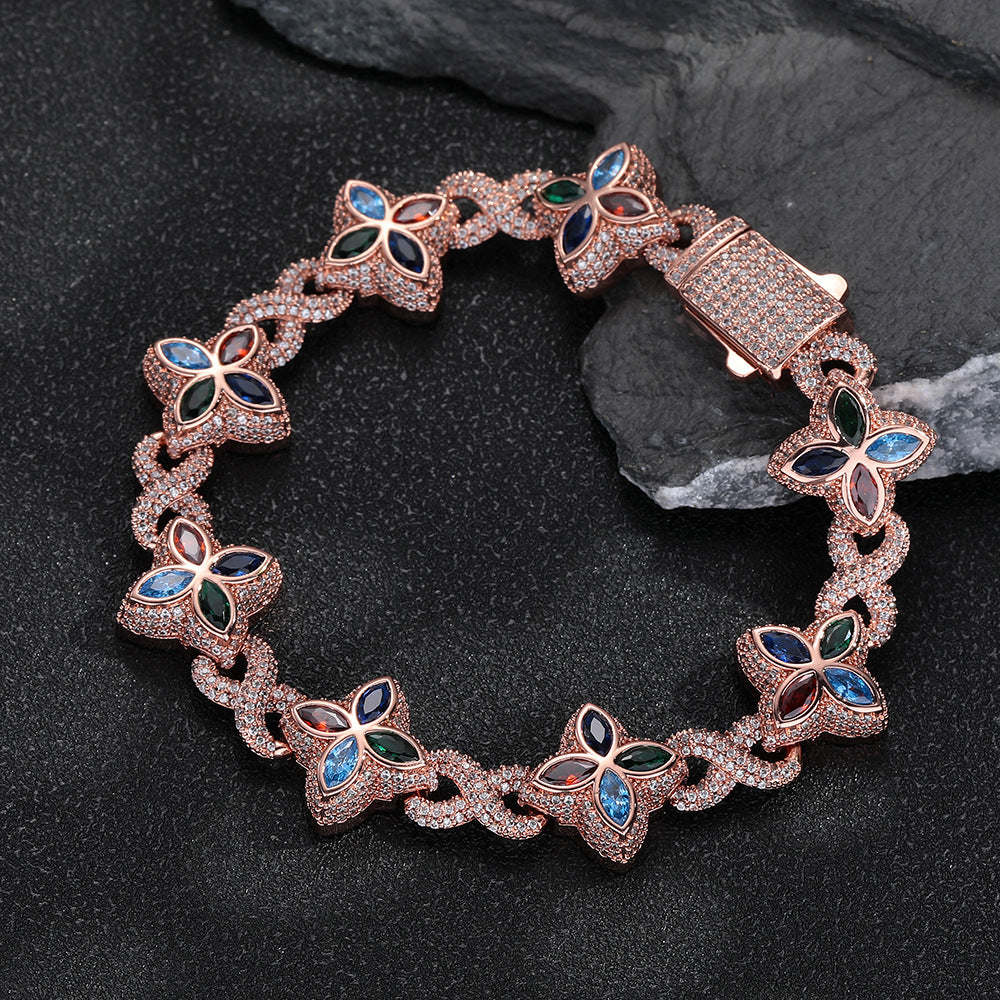 Iced out Clover Zircon Bracelet Necklace
