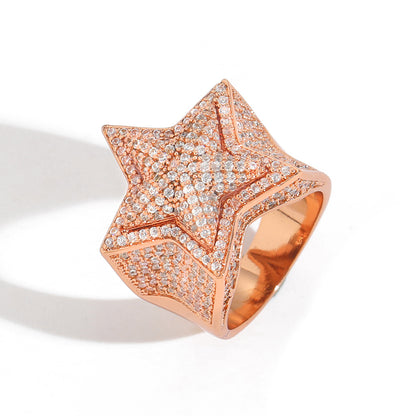 Iced out star zircon ring