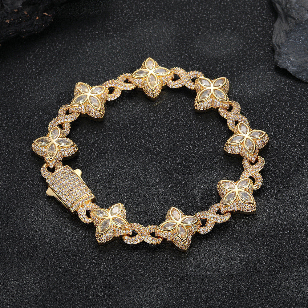 Iced out Clover Zircon Bracelet Necklace