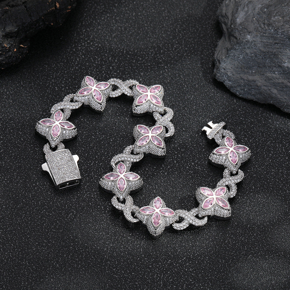 Iced out Clover Zircon Bracelet Necklace