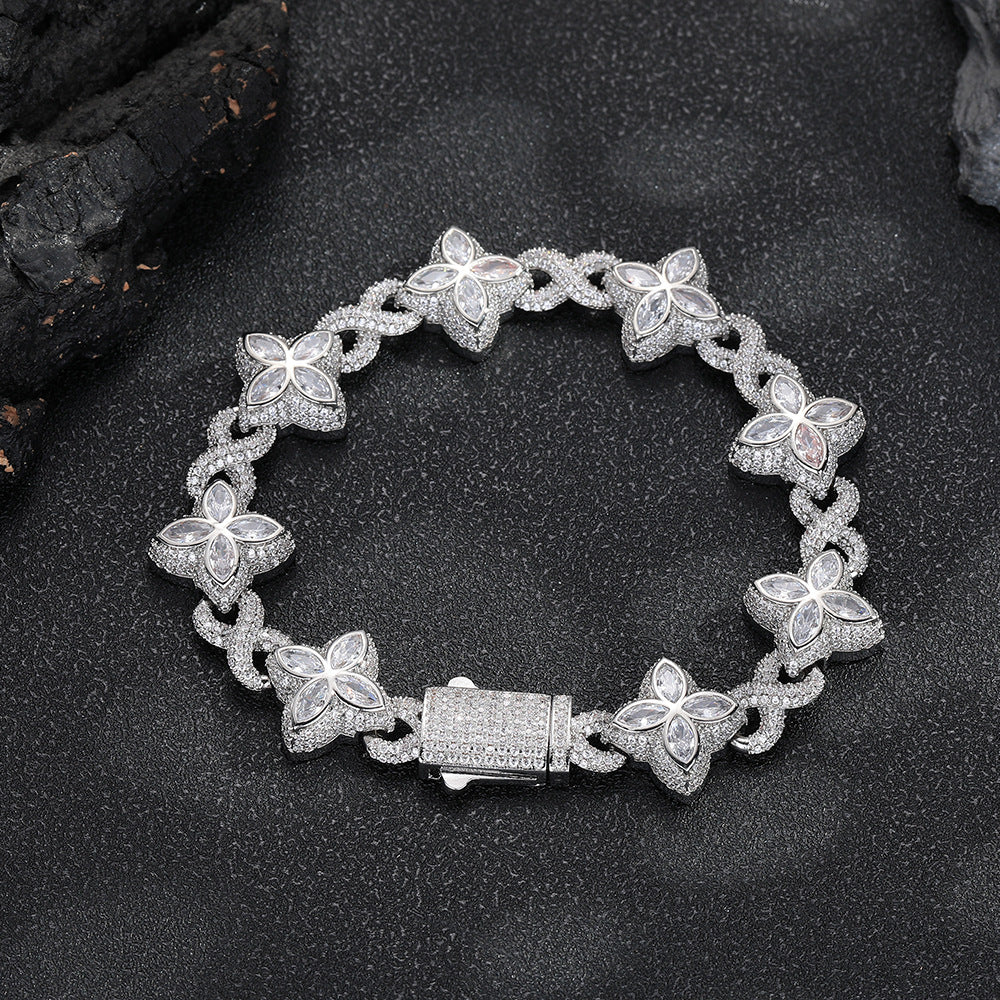 Iced out Clover Zircon Bracelet Necklace