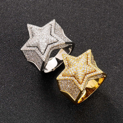 Iced out star zircon ring