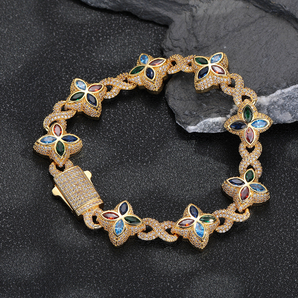 Iced out Clover Zircon Bracelet Necklace