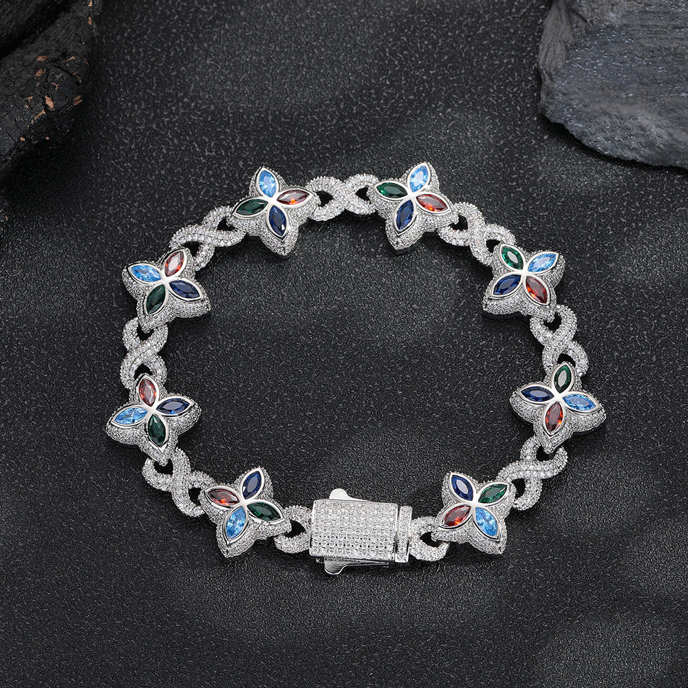 Iced out Clover Zircon Bracelet Necklace