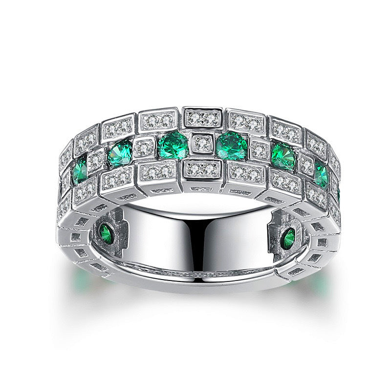green and silver Zircon Ring