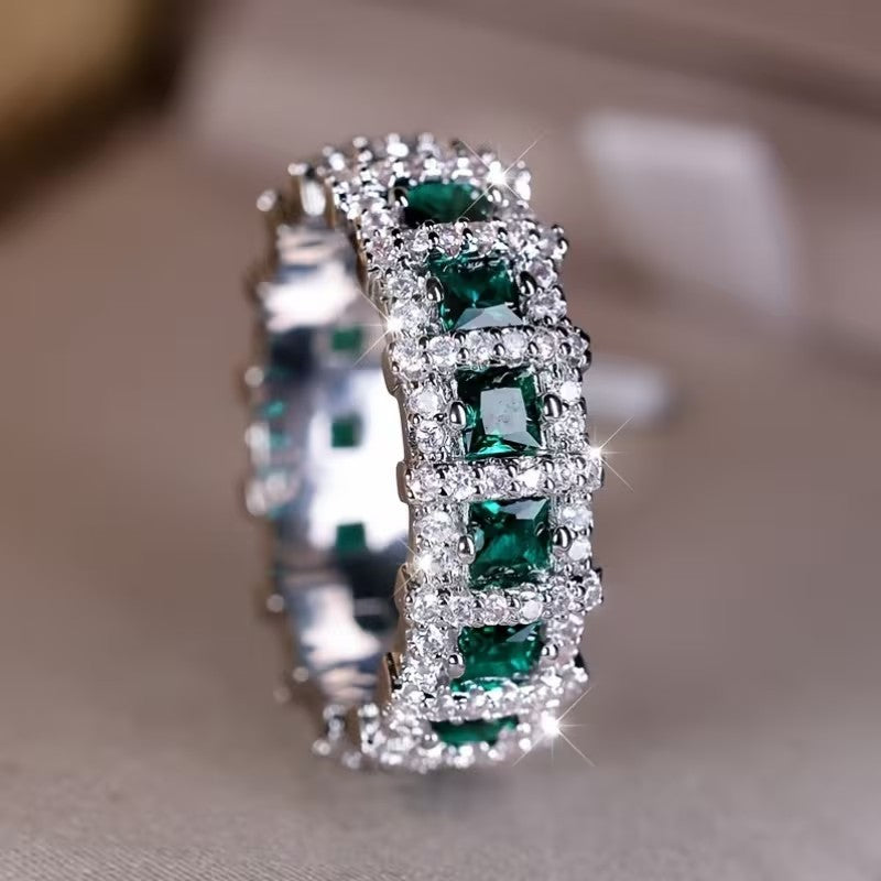 Luxury green and silver Zircon Ring
