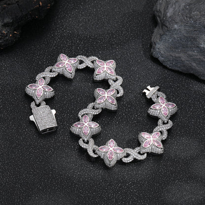 Iced out Clover Zircon Bracelet Necklace