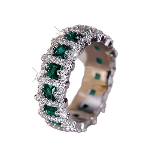 Luxury green and silver Zircon Ring