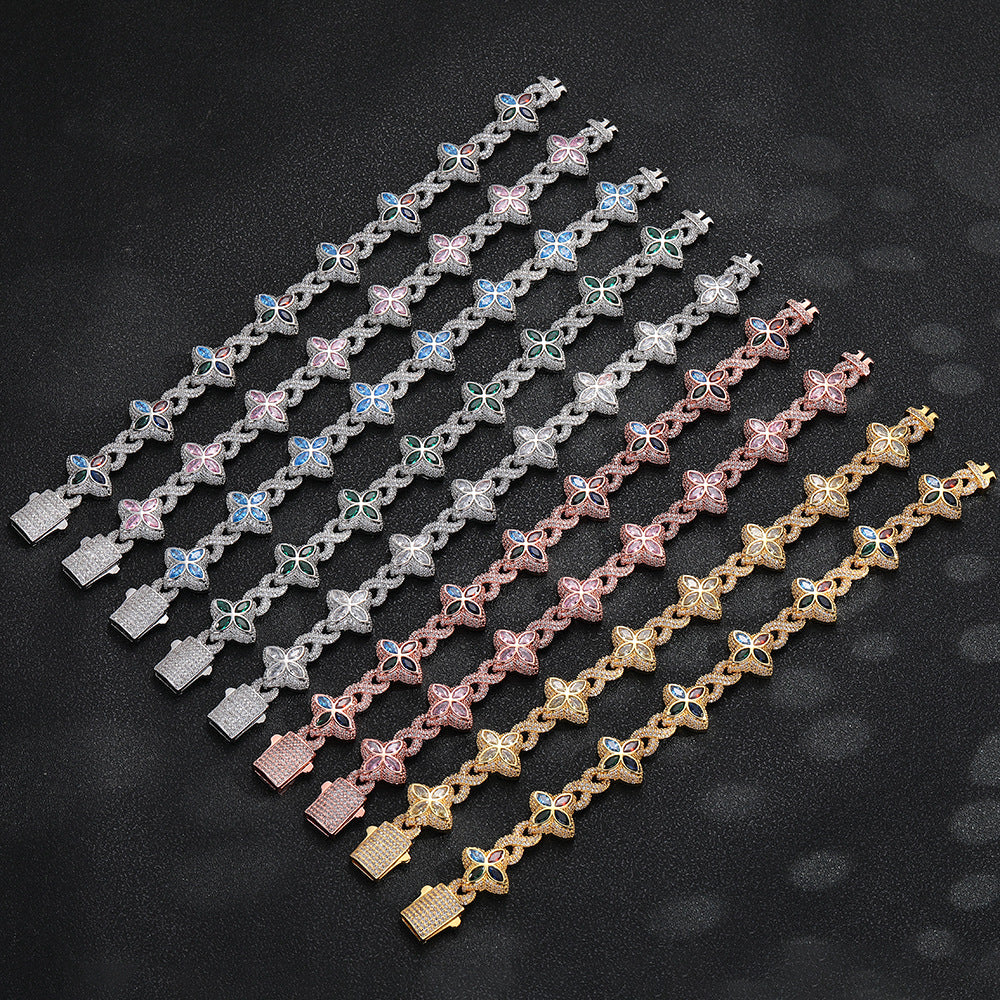 Iced out Clover Zircon Bracelet Necklace