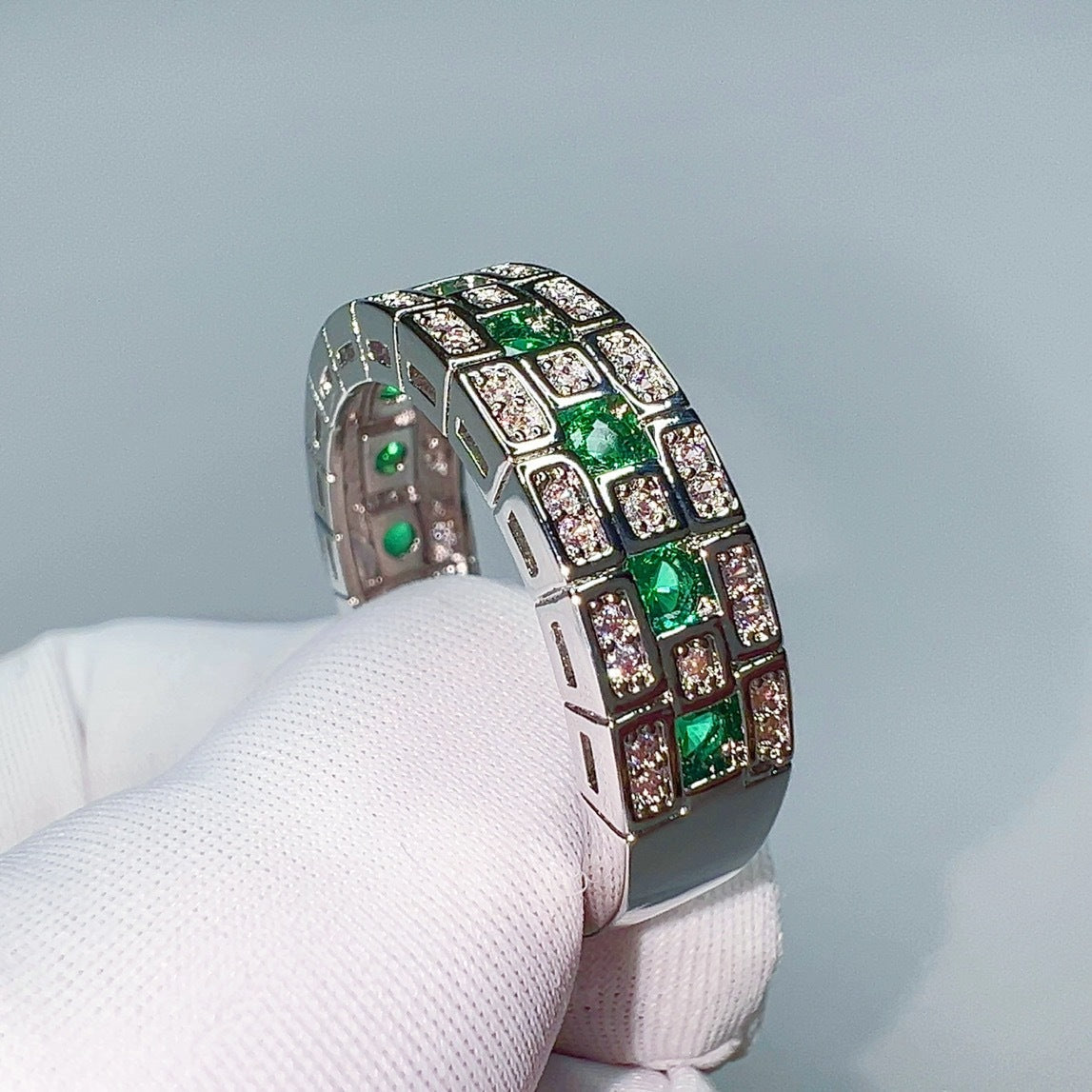 green and silver Zircon Ring