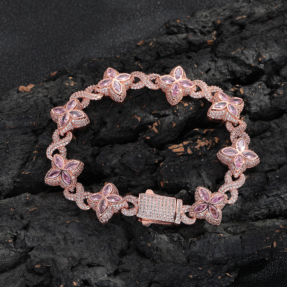 Iced out Clover Zircon Bracelet Necklace
