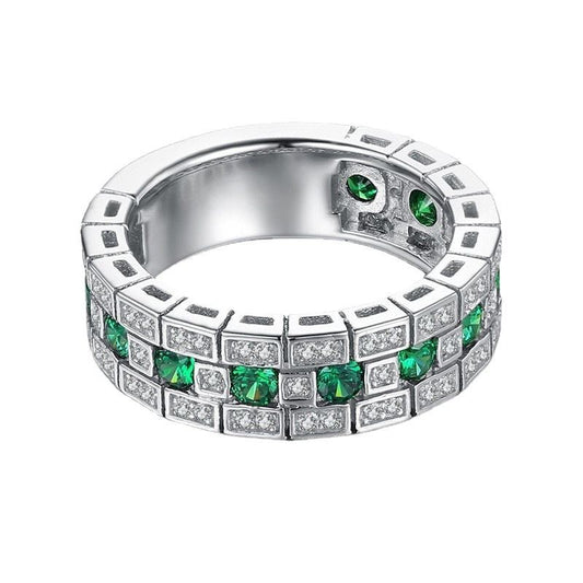 green and silver Zircon Ring