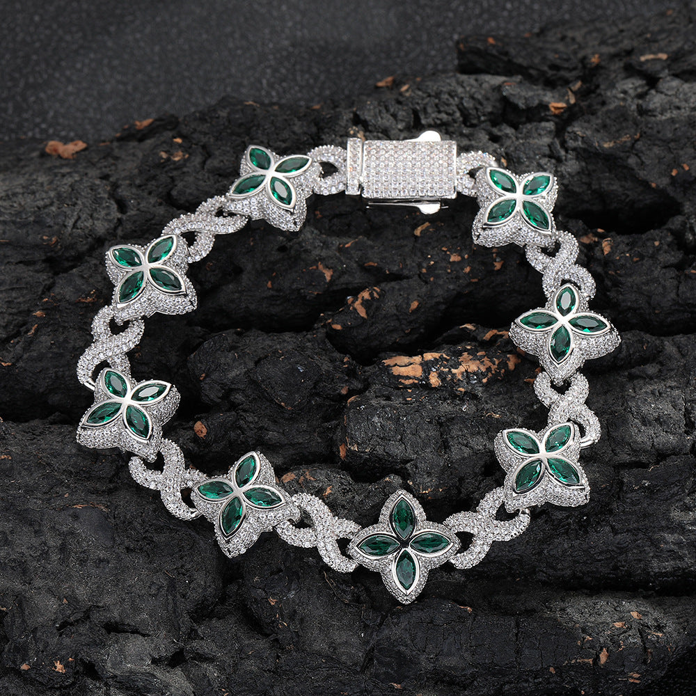 Iced out Clover Zircon Bracelet Necklace