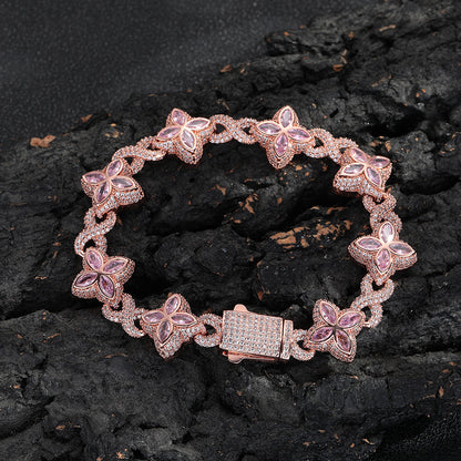 Iced out Clover Zircon Bracelet Necklace
