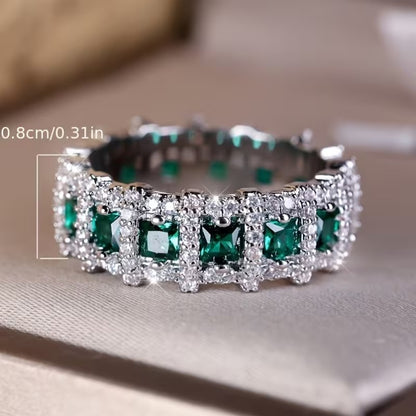 Luxury green and silver Zircon Ring