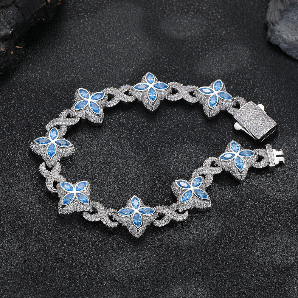 Iced out Clover Zircon Bracelet Necklace