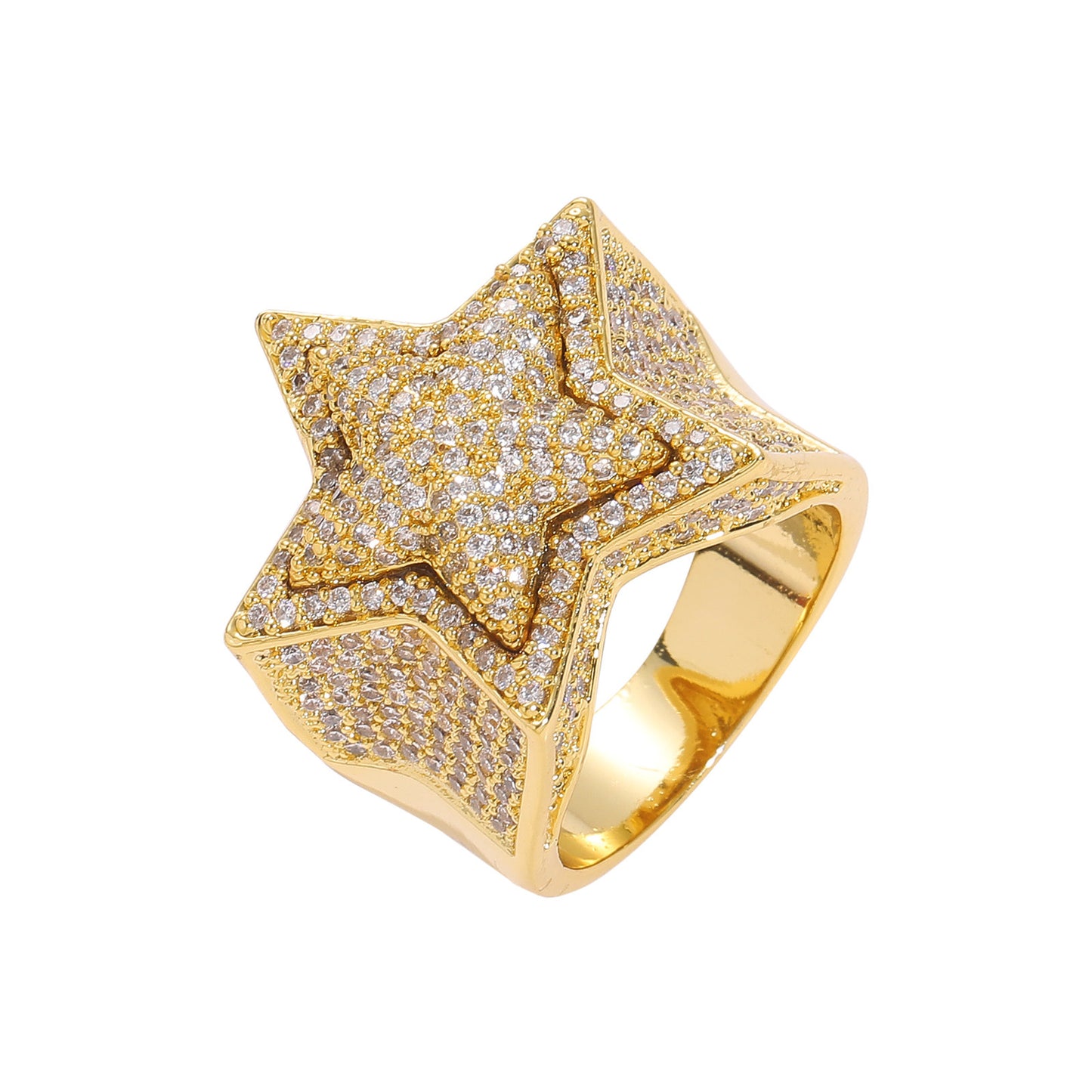 Iced out star zircon ring