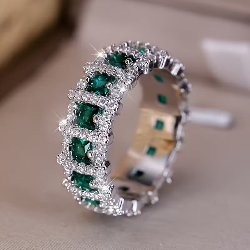 Luxury green and silver Zircon Ring