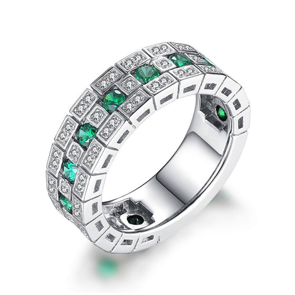 green and silver Zircon Ring