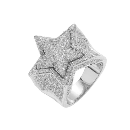 Iced out star zircon ring