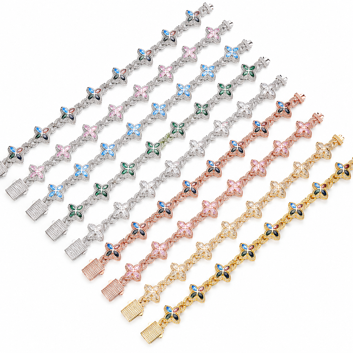 Iced out Clover Zircon Bracelet Necklace